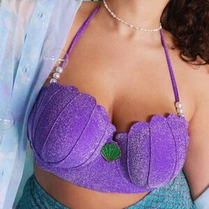 The Little Mermaid Disney Ariel  Glitter Sea Shell Plus Size Halter Swim Top